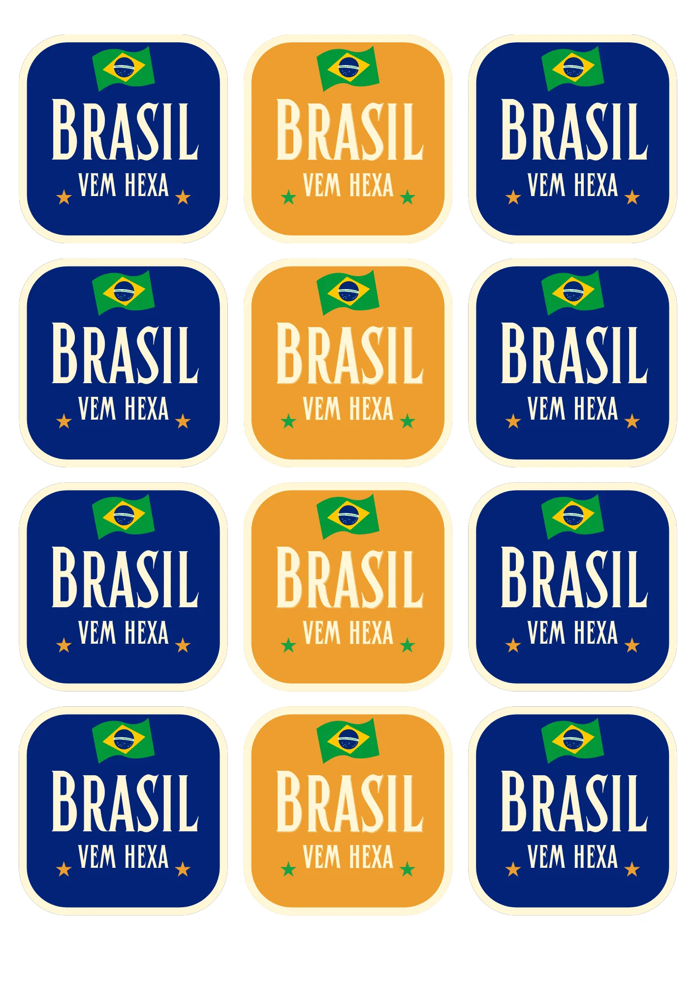 Cartela de adesivos Brasil vem Hexa