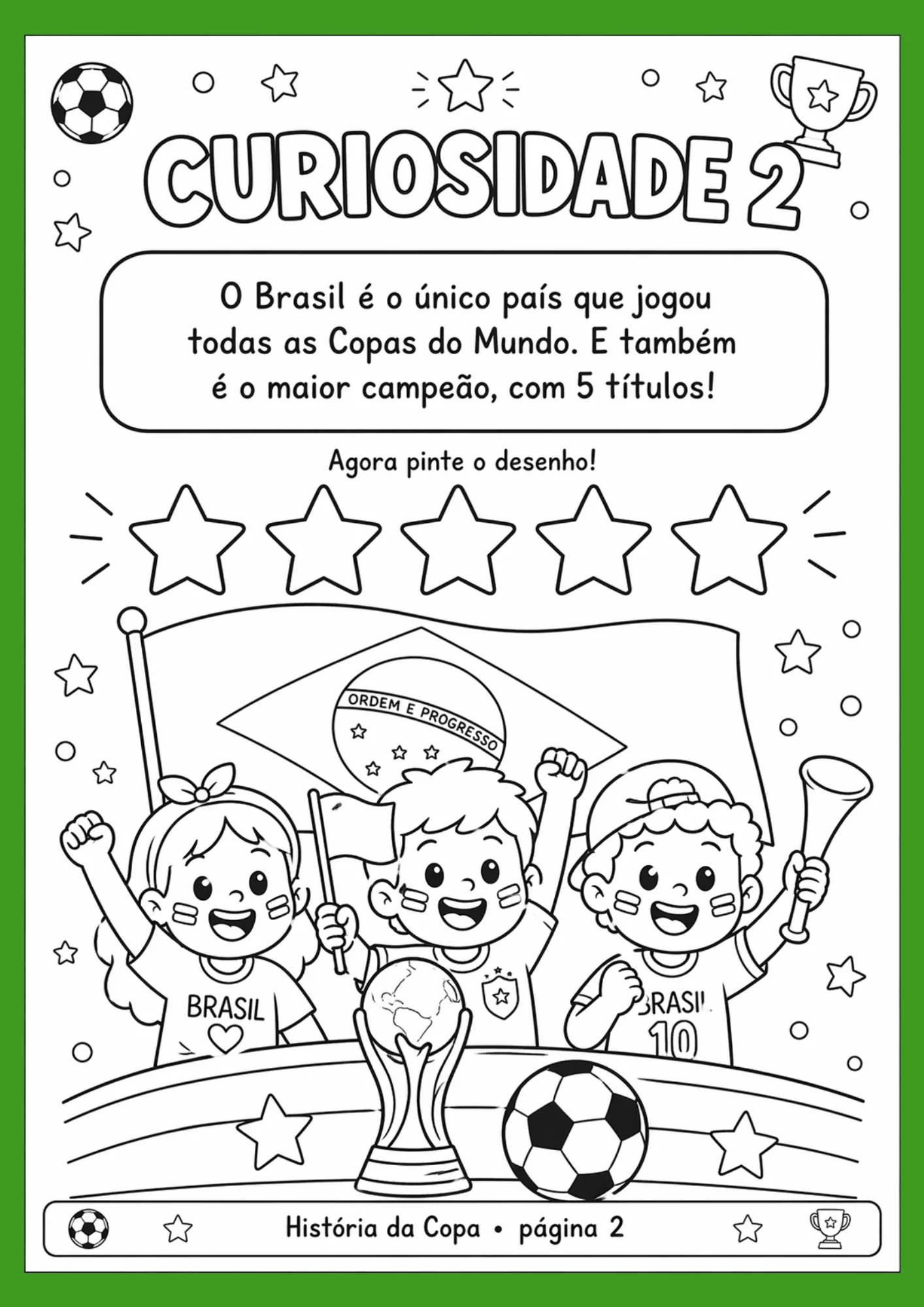 Caderno de colorir com curiosidades da Copa
